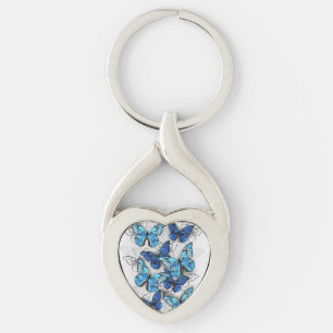 Composition of White and Blue Butterflies Key Ring