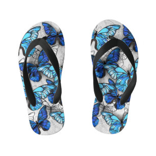 Composition of White and Blue Butterflies Kid's Flip Flops