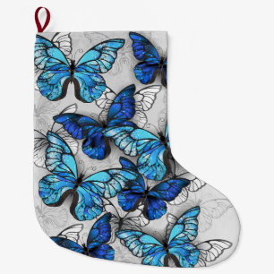 Composition of White and Blue Butterflies Large Christmas Stocking