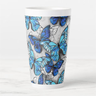 Composition of White and Blue Butterflies Latte Mug