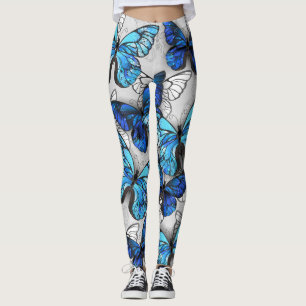 Composition of White and Blue Butterflies Leggings