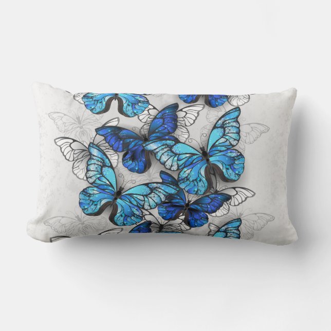 Composition of White and Blue Butterflies Lumbar Cushion (Front)