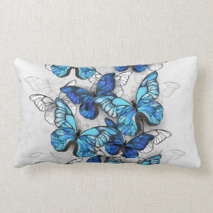 Composition of White and Blue Butterflies Lumbar Cushion
