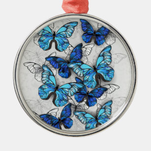 Composition of White and Blue Butterflies Metal Tree Decoration