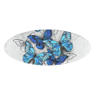 Composition of White and Blue Butterflies Name Tag