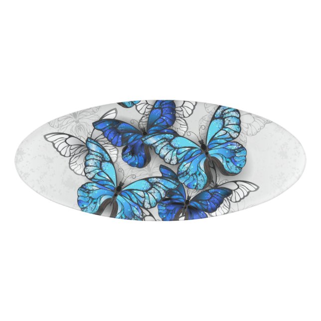 Composition of White and Blue Butterflies Name Tag (Front)