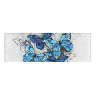 Composition of White and Blue Butterflies Name Tag