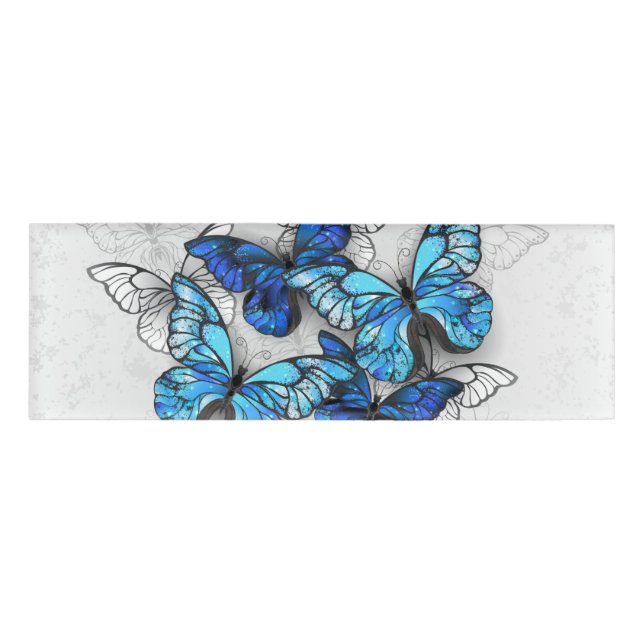 Composition of White and Blue Butterflies Name Tag (Front)
