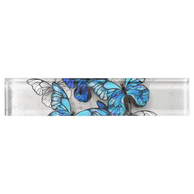 Composition of White and Blue Butterflies Nameplate (Front)