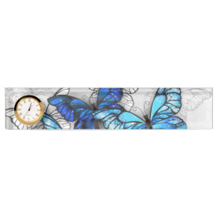 Composition of White and Blue Butterflies Nameplate