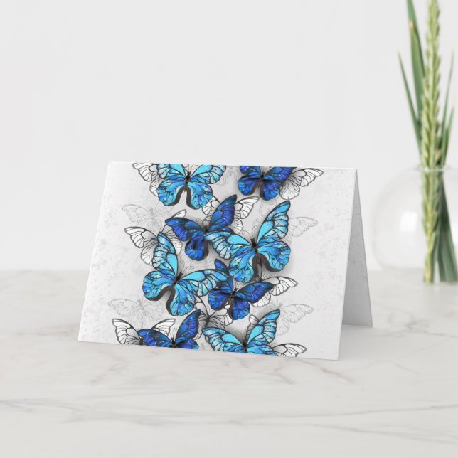 Composition of White and Blue Butterflies Note Card (Front)