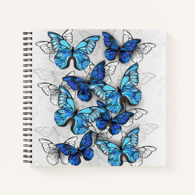 Composition of White and Blue Butterflies Notebook (Front)