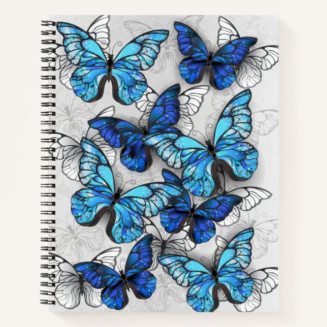 Composition of White and Blue Butterflies Notebook (Front)