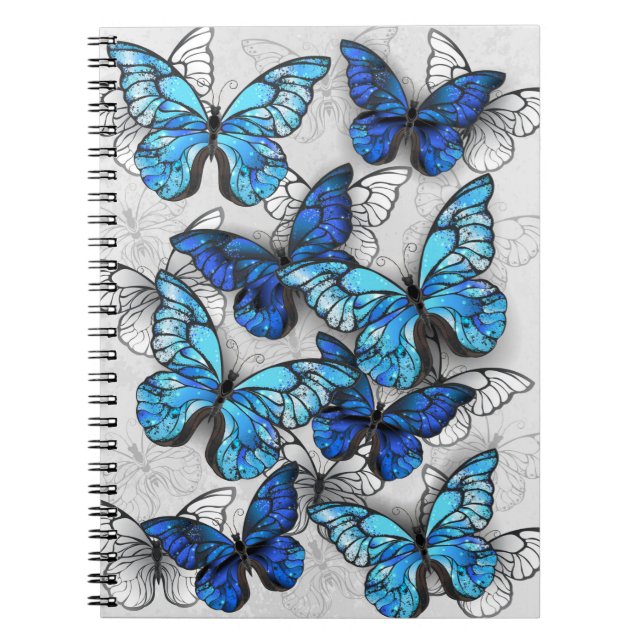 Composition of White and Blue Butterflies Notebook (Front)