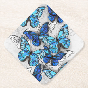 Composition of White and Blue Butterflies Paper Coaster