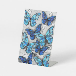 Composition of White and Blue Butterflies Pedestal Sign