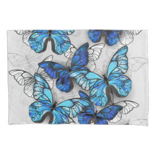 Composition of White and Blue Butterflies Pillowcase