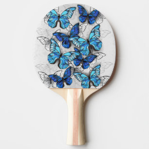 Composition of White and Blue Butterflies Ping Pong Paddle