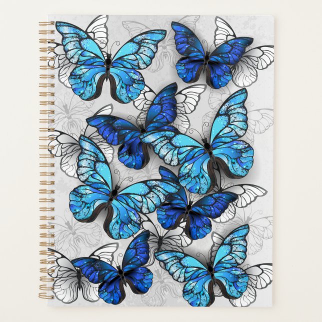 Composition of White and Blue Butterflies Planner (Front)