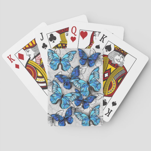Composition of White and Blue Butterflies Playing Cards (Back)