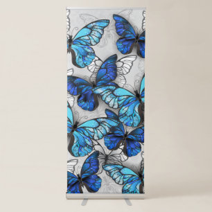 Composition of White and Blue Butterflies Retractable Banner