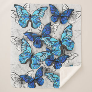 Composition of White and Blue Butterflies Sherpa Blanket