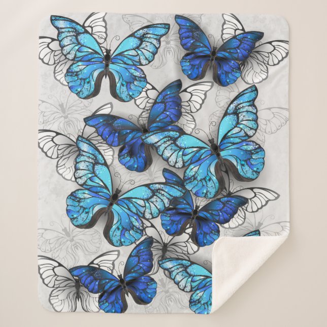 Composition of White and Blue Butterflies Sherpa Blanket (Front)