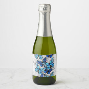 Composition of White and Blue Butterflies Sparkling Wine Label
