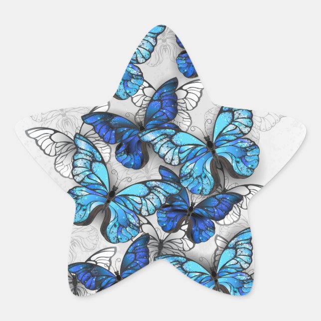 Composition of White and Blue Butterflies Star Sticker (Front)