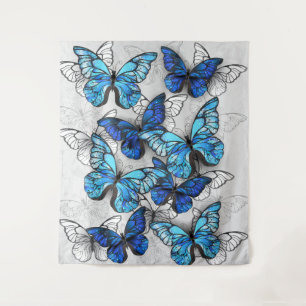 Composition of White and Blue Butterflies Tapestry