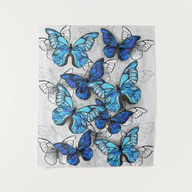 Composition of White and Blue Butterflies Tapestry (Front)
