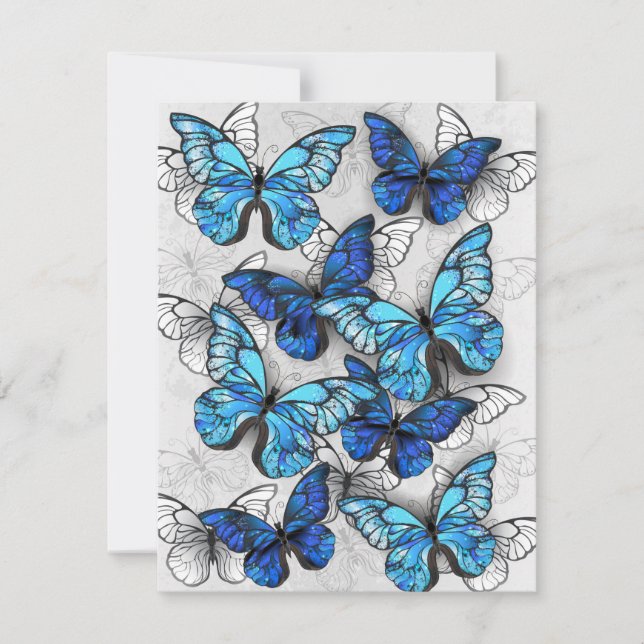 Composition of White and Blue Butterflies Thank You Card (Front)