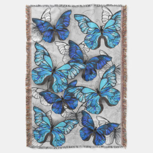 Composition of White and Blue Butterflies Throw Blanket