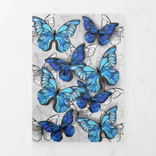 Composition of White and Blue Butterflies Tri-Fold Announcement (Cover)