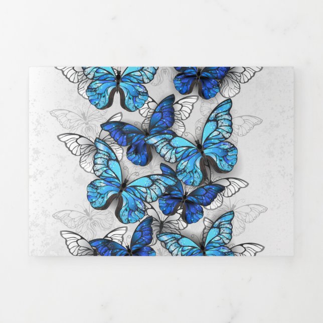 Composition of White and Blue Butterflies Tri-Fold Holiday Card (Cover)