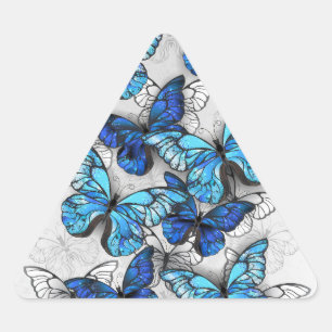 Composition of White and Blue Butterflies Triangle Sticker
