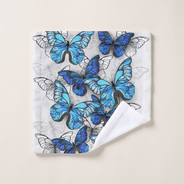 Composition of White and Blue Butterflies Wash Cloth (Wash Cloth)