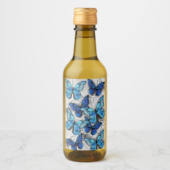 Composition of White and Blue Butterflies Wine Label (Front)