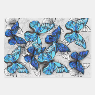 Composition of White and Blue Butterflies Wrapping Paper Sheet