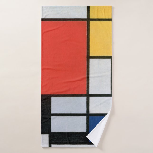 Composition Red, Yellow, Blue, Black, Mondrian Bath Towel (Bath Towel)