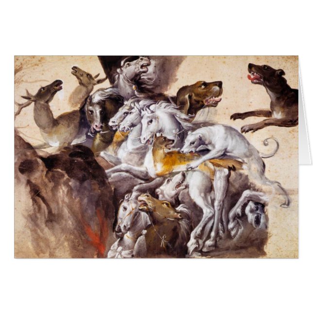 COMPOSITION WITH ANIMALS,REARING HORSES,DEERS,DOGS (Front Horizontal)