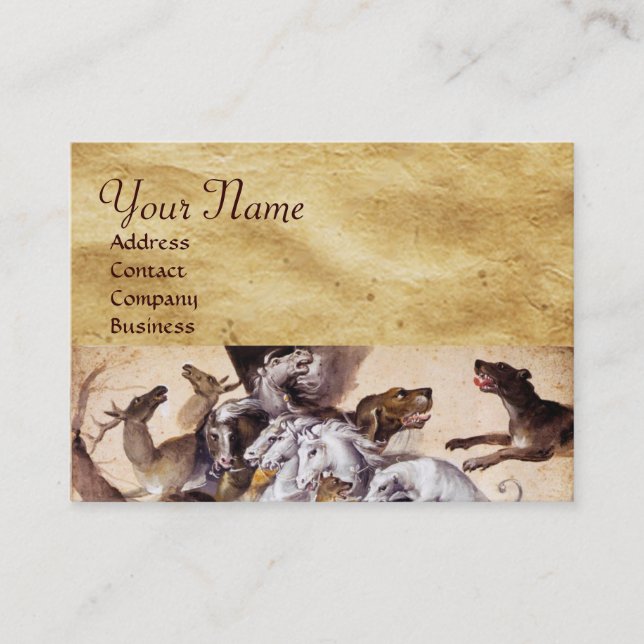 COMPOSITION WITH ANIMALS,REARING HORSES,DEERS,DOGS BUSINESS CARD (Front)