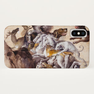 COMPOSITION WITH ANIMALS,REARING HORSES,DEERS,DOGS iPhone X CASE