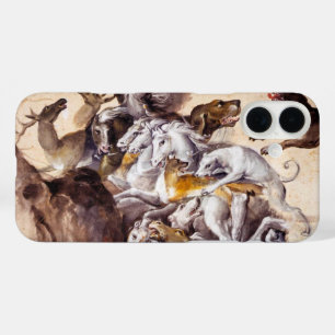 COMPOSITION WITH ANIMALS,REARING HORSES,DEERS,DOGS iPhone 16 PLUS CASE