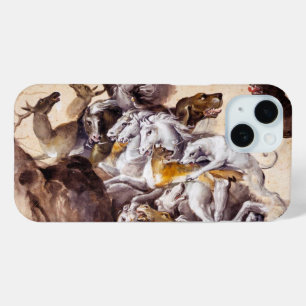 COMPOSITION WITH ANIMALS,REARING HORSES,DEERS,DOGS iPhone 15 CASE