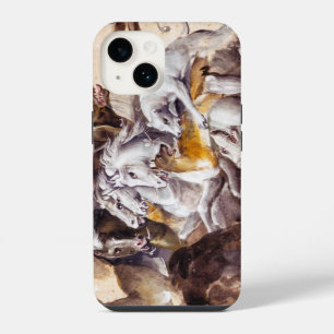 COMPOSITION WITH ANIMALS,REARING HORSES,DEERS,DOGS iPhone 14 CASE
