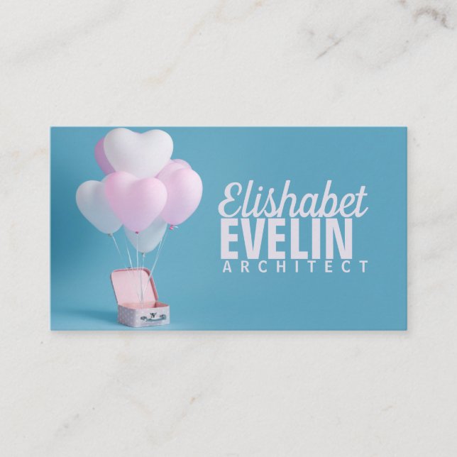 Composition with cute heart balloons in a box business card (Front)
