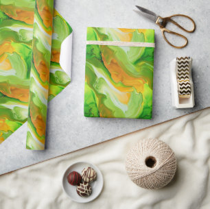 Composition with Neon Green and Golden Hues Wrapping Paper