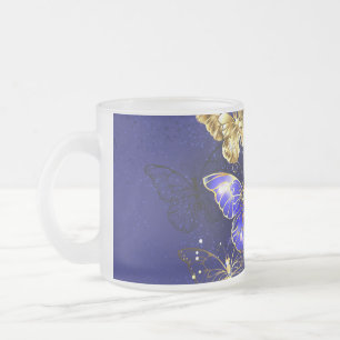 Composition with Sapphire Butterflies Frosted Glass Coffee Mug
