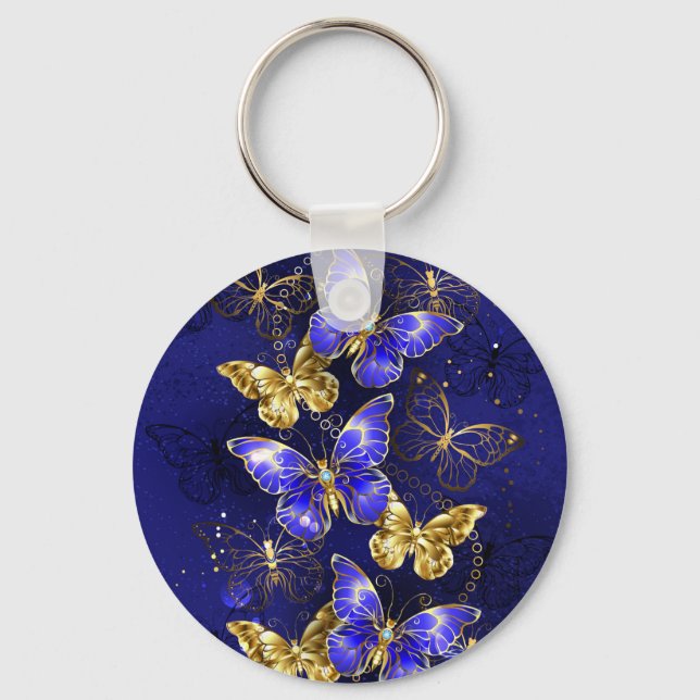 Composition with Sapphire Butterflies Key Ring (Front)